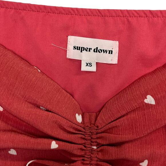 Super Down Revolve Dress Womens XS Red Heart Ruched Tie Mini Valentines Day Sexy - Picture 3 of 14